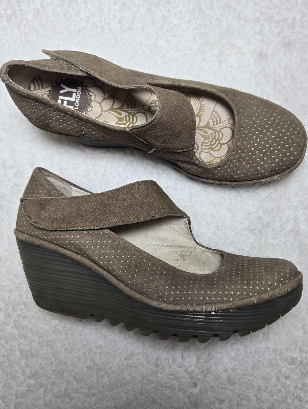 Fly London Yasi Wedge Size 41 Brown Beige Shoes Mary Jane